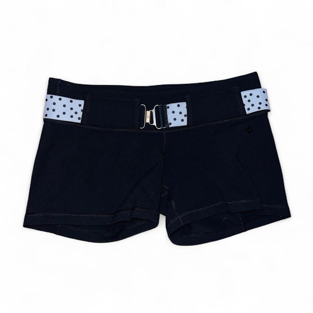 Black Women's Athletic Shorts with Polka Dot Accent Belt